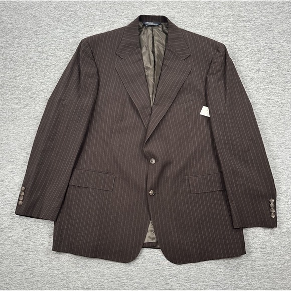 Polo Ralph Lauren Suit Jacket Mens 44R Brown Striped Wool Blend City Blazer NEW